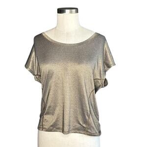 LULULEMON Gold Black Cropped Open Back Short Sleeve Lightweight Top Activewear
